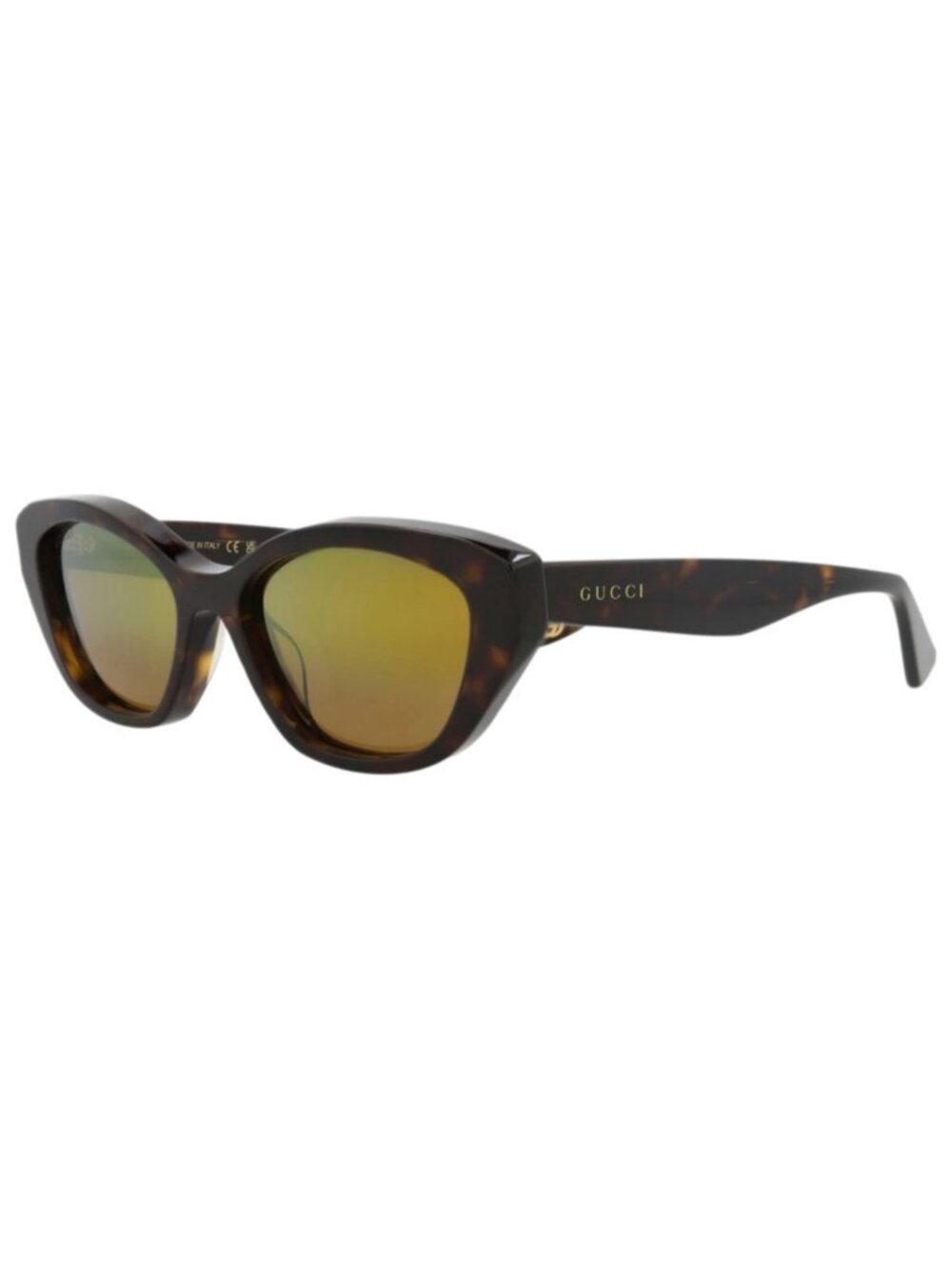 New Gucci Women's Sunglasses Cat Eye Recycled Acetate Frame Havana Havana Gold